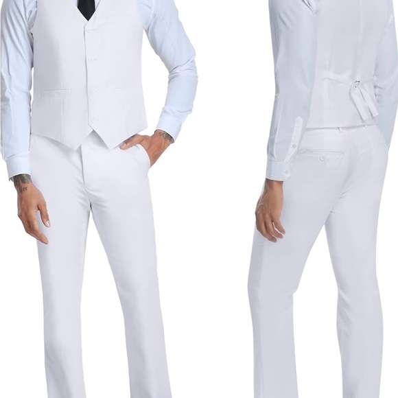 Men's White Suit Blazer, Vest and Pants Set - Picture 3 of 4